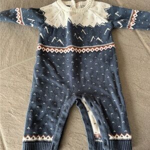 Janie and Jack Blue Knit Mountain One-Piece Bodysuit